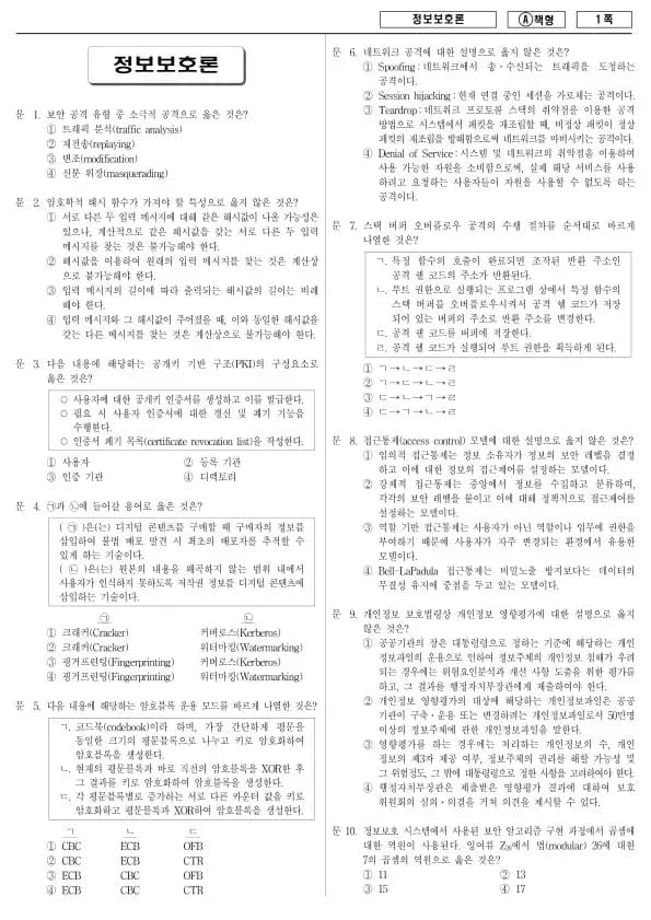2016년 제1회 지방공무원 9급 정보보호론 (A)