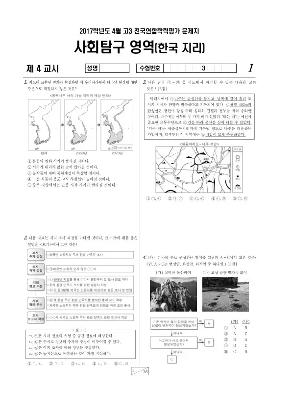 2017년 4월 고3 학평(경기) 한국지리