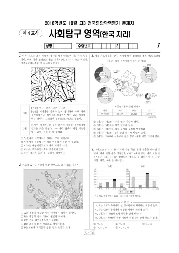 2016년 10월 고3 학평(서울) 한국지리