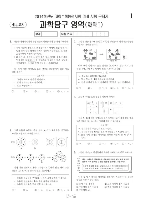 2014학년도 수능 예비시행(평가원) 화학I