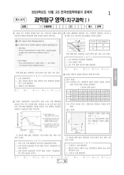 2023년 10월 고3 과학탐구 지구과학1 썸네일 이미지
