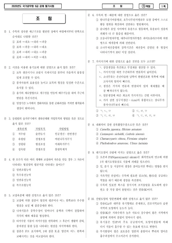 2020년 국가공무원 9급 조림 (가)