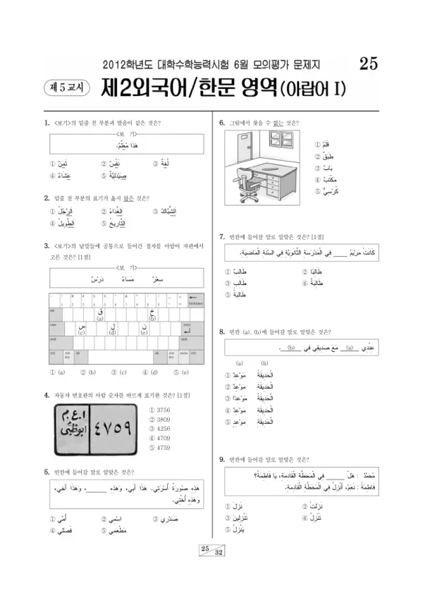 2012학년도 6월 모평(평가원) 아랍어I
