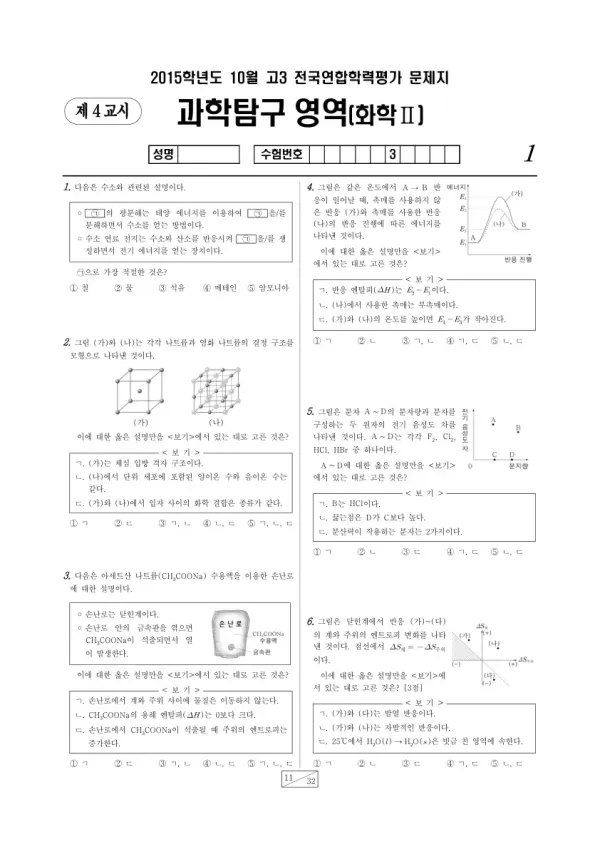 2015년 10월 고3 학평(서울) 화학II