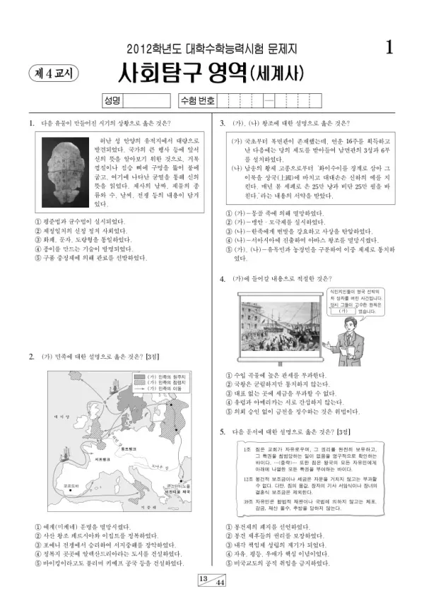 2012학년도 수능 세계사