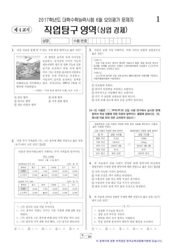 2017학년도 6월 모평(평가원) 상업 경제