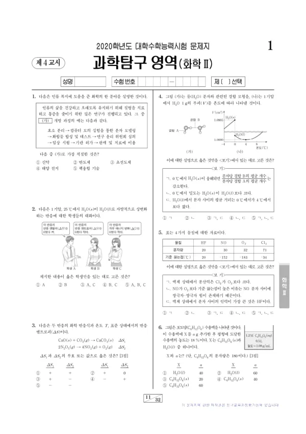 2020학년도 수능 화학 II