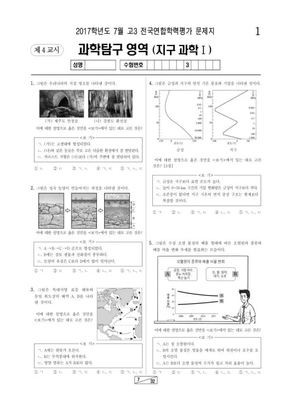 2017년 7월 고3 학평(인천) 지구과학I