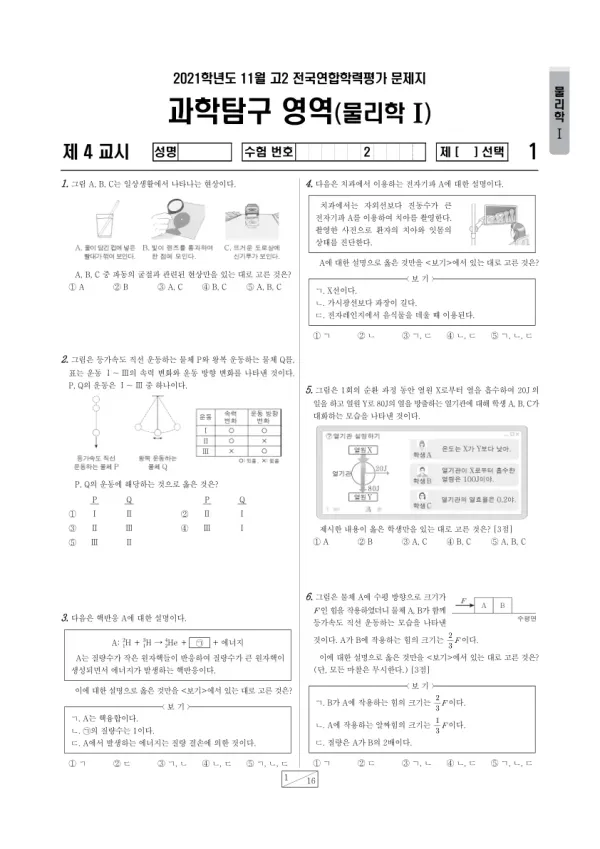 2021년 11월 고2 과학탐구 물리학 I
