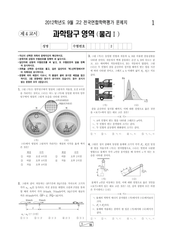 2012년 9월 고2 학평(인천) 물리I