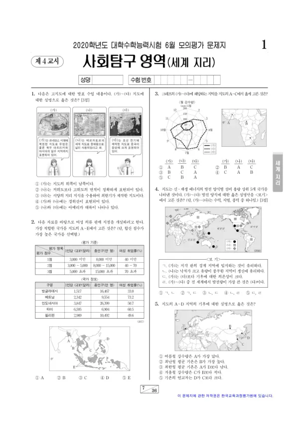 2020년 6월 고3 사회탐구 세계지리