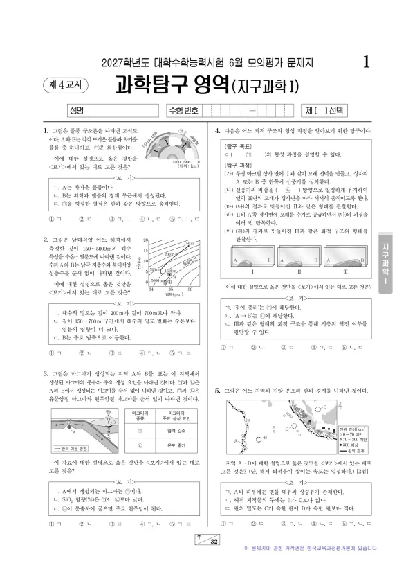 2027년 6월 고3 과학탐구 지구과학I