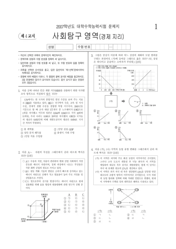 2007학년도 수능 경제지리