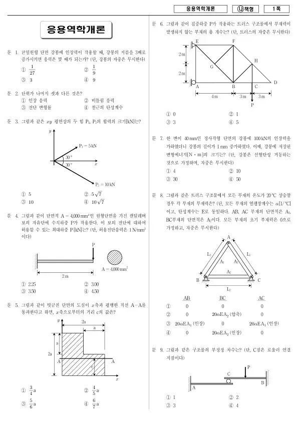 2017년 국가공무원 9급 응용역학개론 (나)