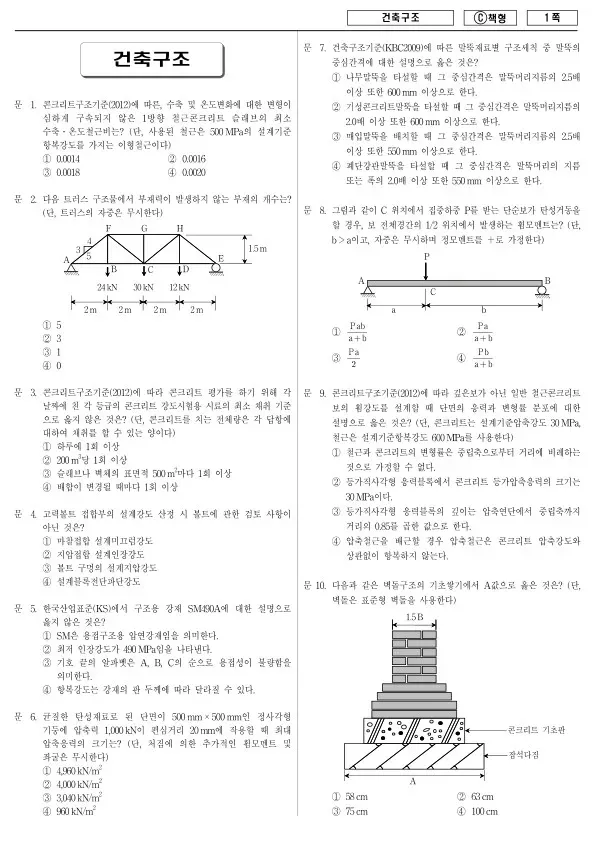 2014년 제1회 지방공무원 9급 건축구조 (C)