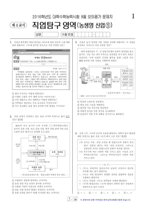 2016학년도 9월 모평(평가원) 농생명산업①