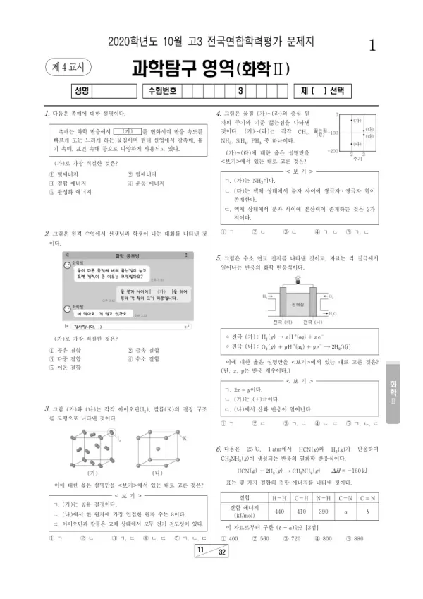 2020년 10월 고3 학평(서울) 화학II