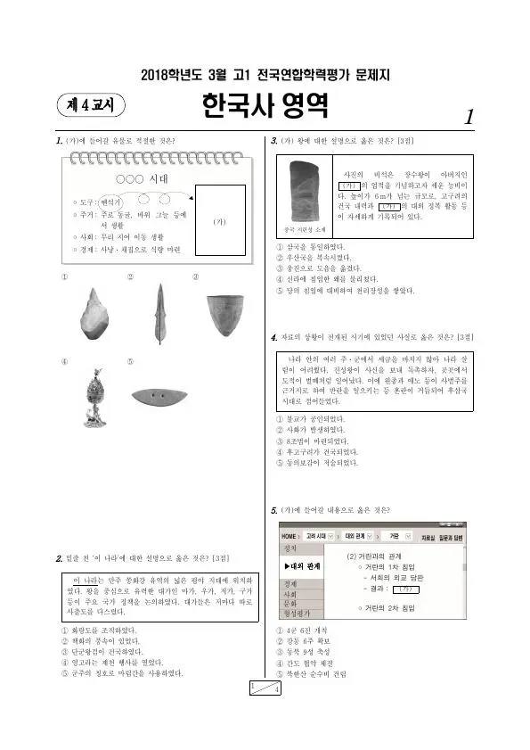 2018년 3월 고1 한국사