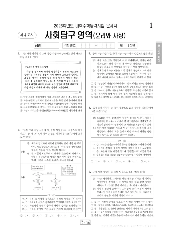 2023학년도 수능 윤리와 사상