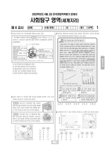 2023년 4월 고3 사회탐구 세계지리 썸네일 이미지