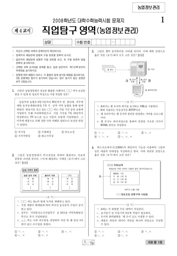 2008학년도 수능 농업정보관리