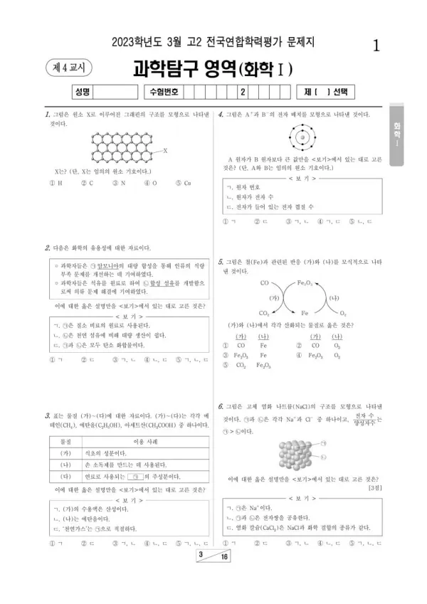 2023년 3월 고2 과학탐구 화학 I