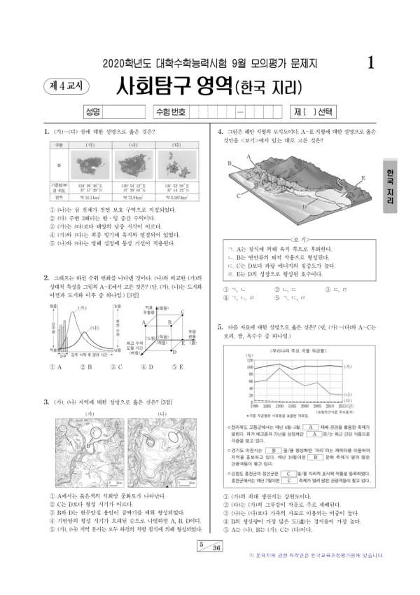 2020년 9월 고3 사회탐구 한국지리