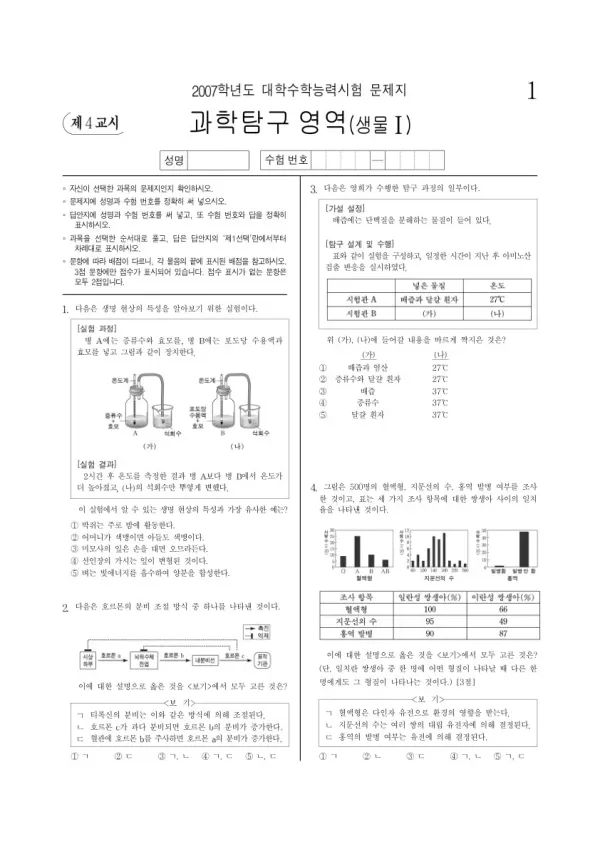 2007학년도 수능 생명과학I