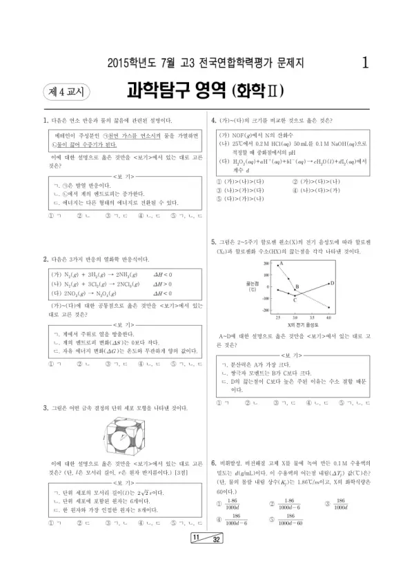 2015년 7월 고3 학평(인천) 화학II
