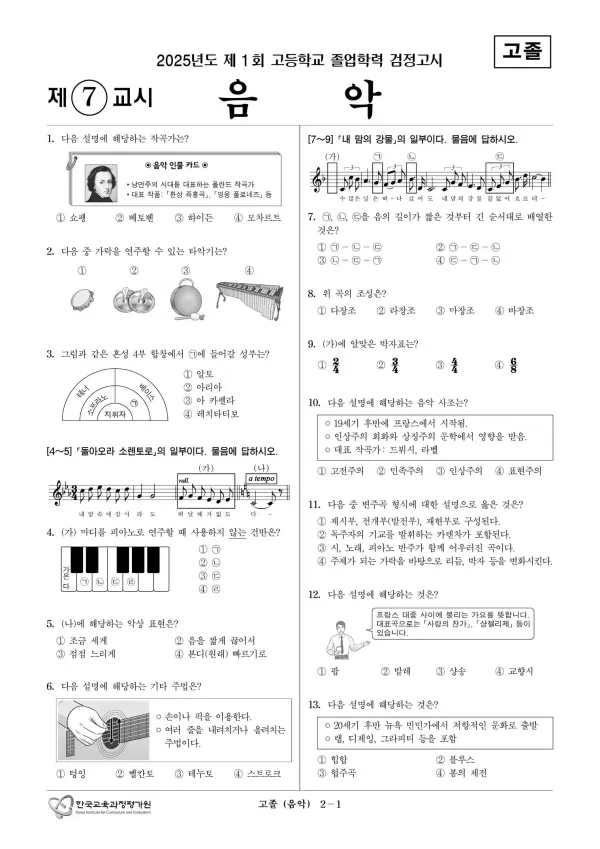 2025년도 제1회 고졸학력 검정고시 음악