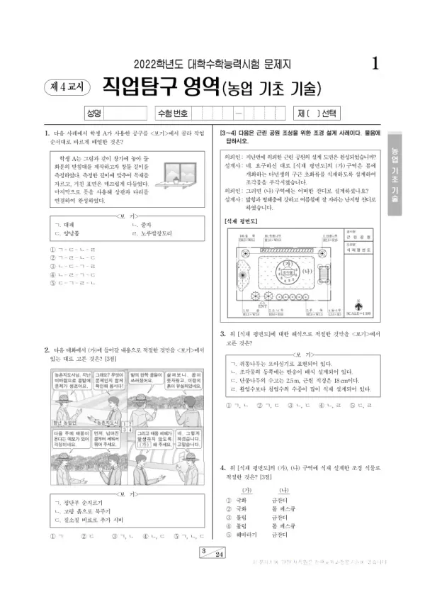 2022학년도 수능 농업 기초 기술