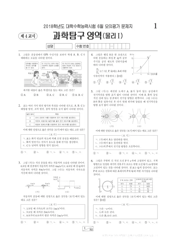 2018학년도 6월 모평(평가원) 물리I