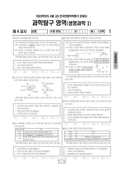 2023년 4월 고3 과학탐구 생명과학 I