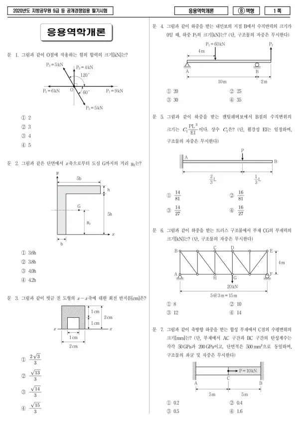 2020년 제1회 지방공무원 9급 응용역학개론 (B)