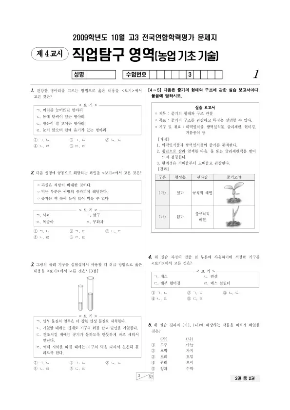 2009년 10월 고3 학평(서울) 농업기초기술