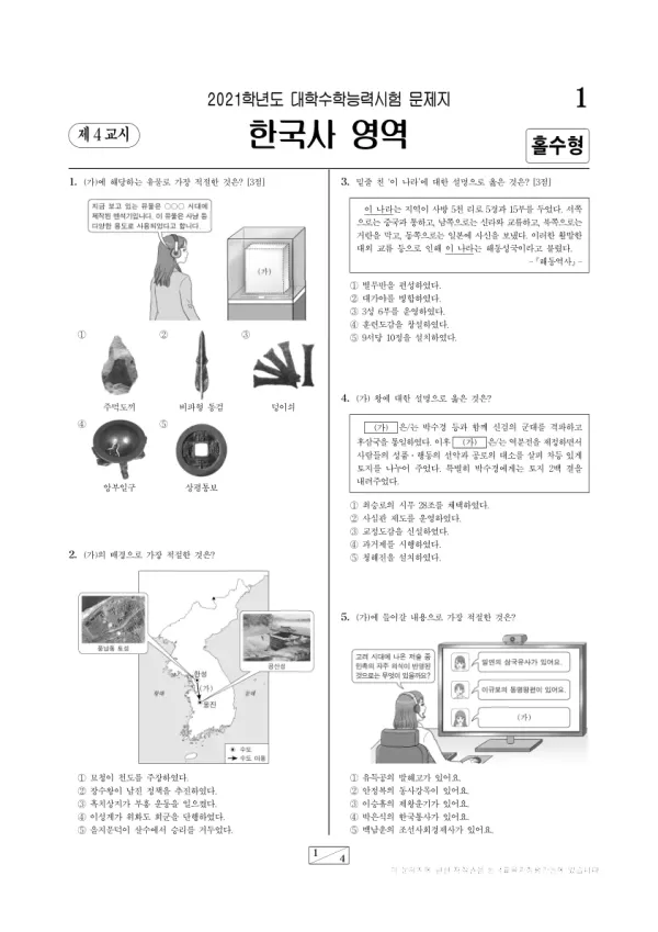 2021학년도 수능 한국사