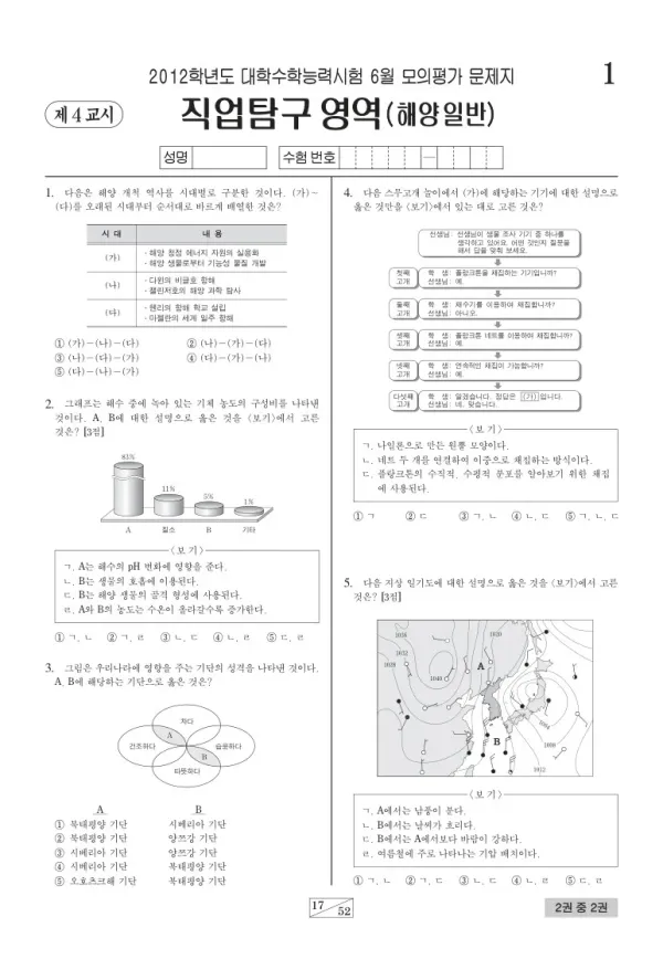 2012학년도 6월 모평(평가원) 해양일반