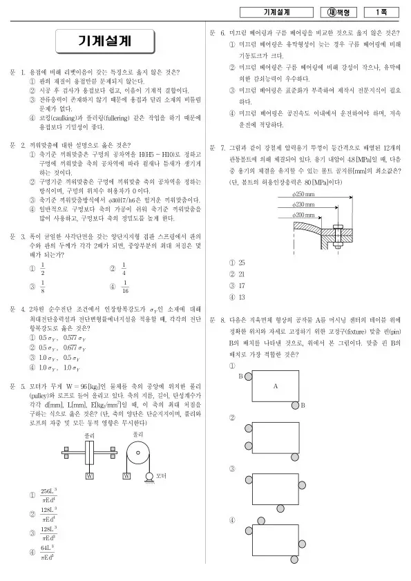 2013년 국가공무원 9급 기계설계 (재)