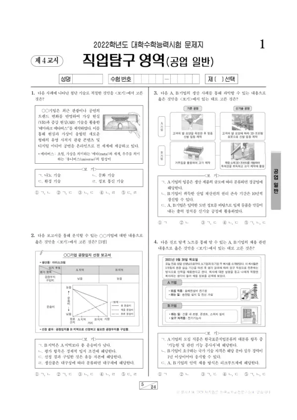 2022학년도 수능 공업 일반