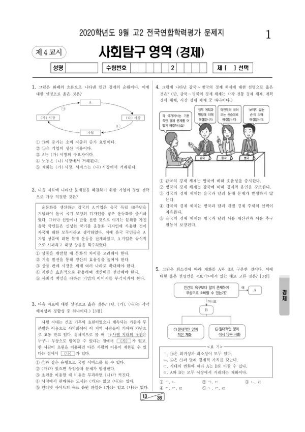 2020년 9월 고2 사회탐구 경제