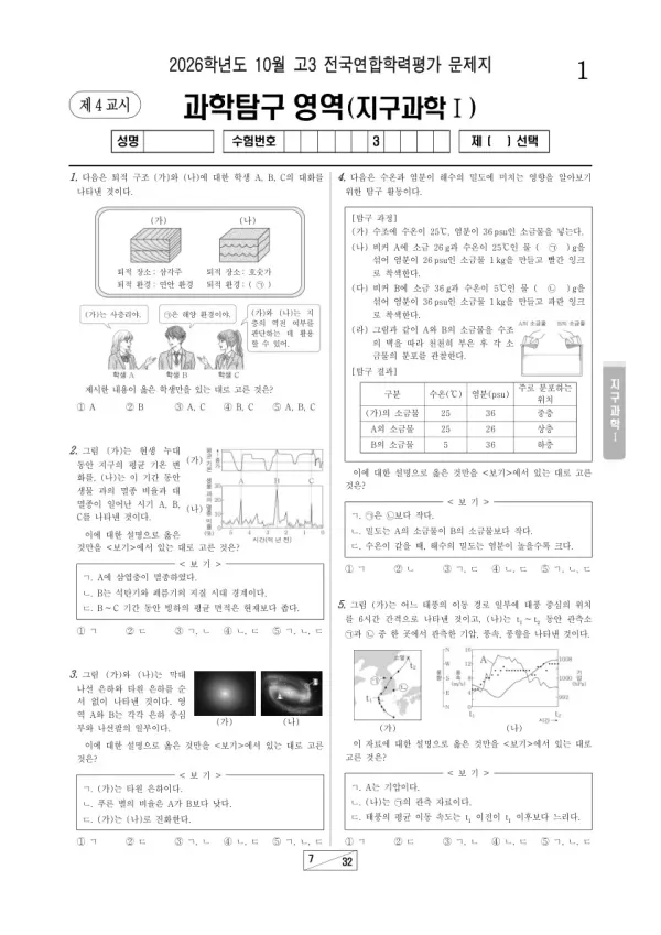 2026년 고3 10월 학평(서울) 지구과학Ⅰ
