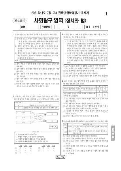 2021년 7월 고3 사회탐구 정치와 법