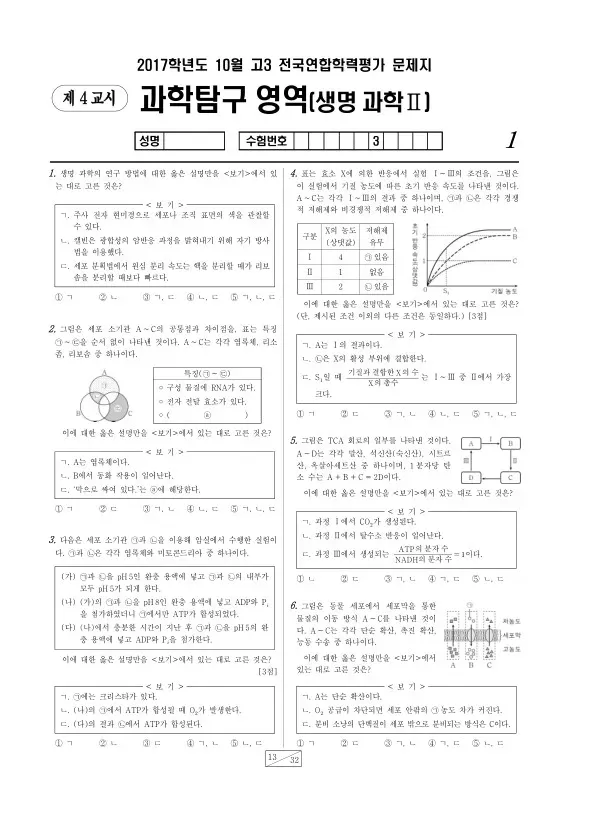 2017년 10월 고3 학평(서울) 생명과학II
