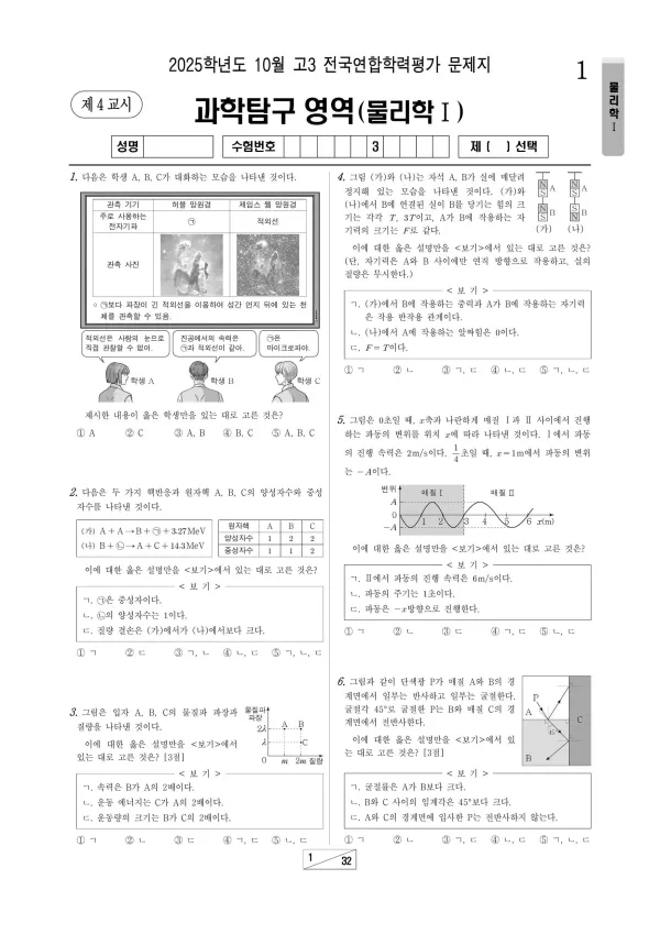 2025년 10월 고3 과학탐구 물리학 I