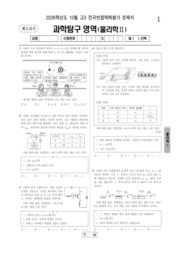 2026년 고3 10월 학평(서울) 물리학Ⅱ