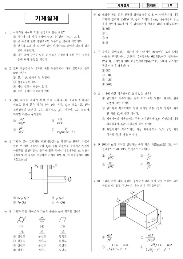 2017년 제1회 지방공무원 9급 기계설계 (D)