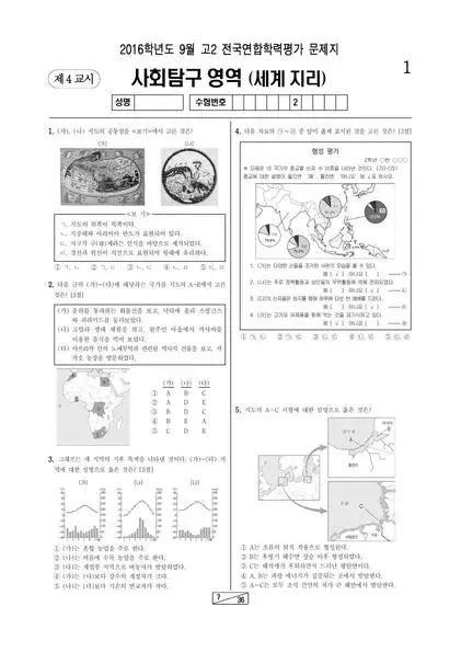 2016년 9월 고2 사회탐구 세계지리