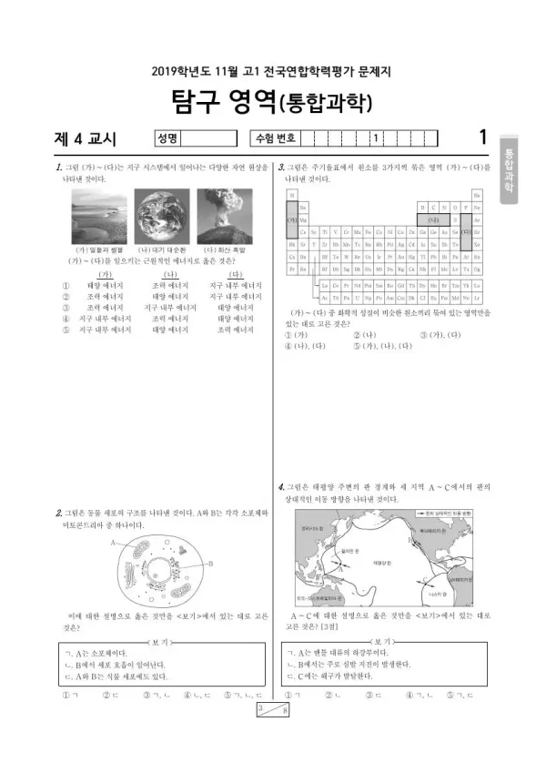 2019년 11월 고1 과학탐구 통합과학