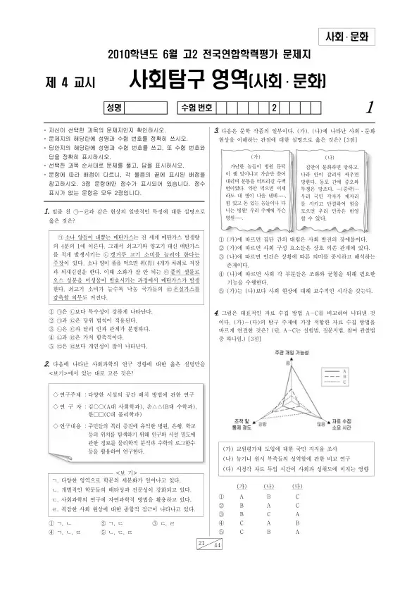 2010년 6월 고2 학평(부산) 사회문화