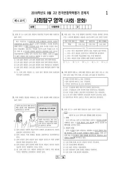 2018년 9월 고2 사회탐구 사회문화